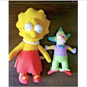 The Simpsons Lisa and Krusty the clown  plush stuffed doll. 13" 9" Set 2 *